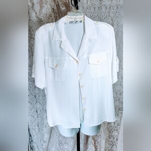 Kathy Che Soft White Short Sleeve Button-Up Shirt